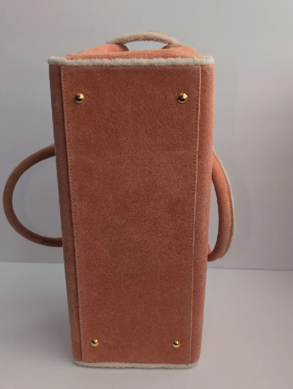 Samantha Thavasa Peach Suede Shearling Trim Handbag